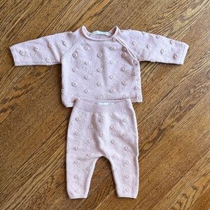 Zara Pink Embroidered Floral Knit Baby Jumper and Pants Set